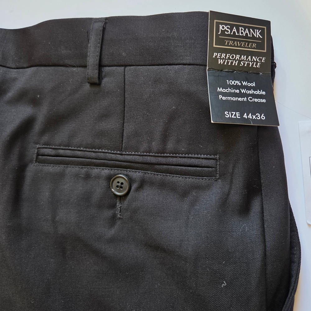 Jos. A. Bank Traveler Mens Dress Pants Black 100% Wool Slacks 44x36 NWT Business